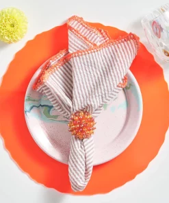 Kim Seybert THE TABLE ZINNIA NAPKIN RING PINK & ORANGE