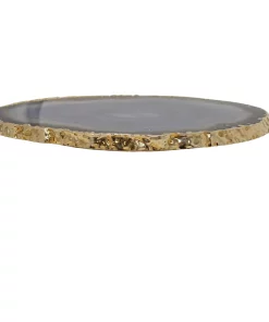 Olympus / Bartky Minerals WINE & BAR AGATE COASTERS NATURAL GREY & GOLD TRIM