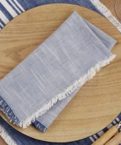 Saro Trading Company THE TABLE FRINGE WOVEN TWO TONE NAPKIN | BLUE