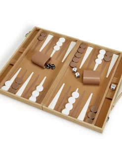 Two's Company GAMES & GADGETS FAUX LEATHER BACKGAMMON SET | NATURAL CANE