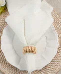 Saro Trading Company BEADED IVORY WOOD NAPKIN RING SET THE TABLE