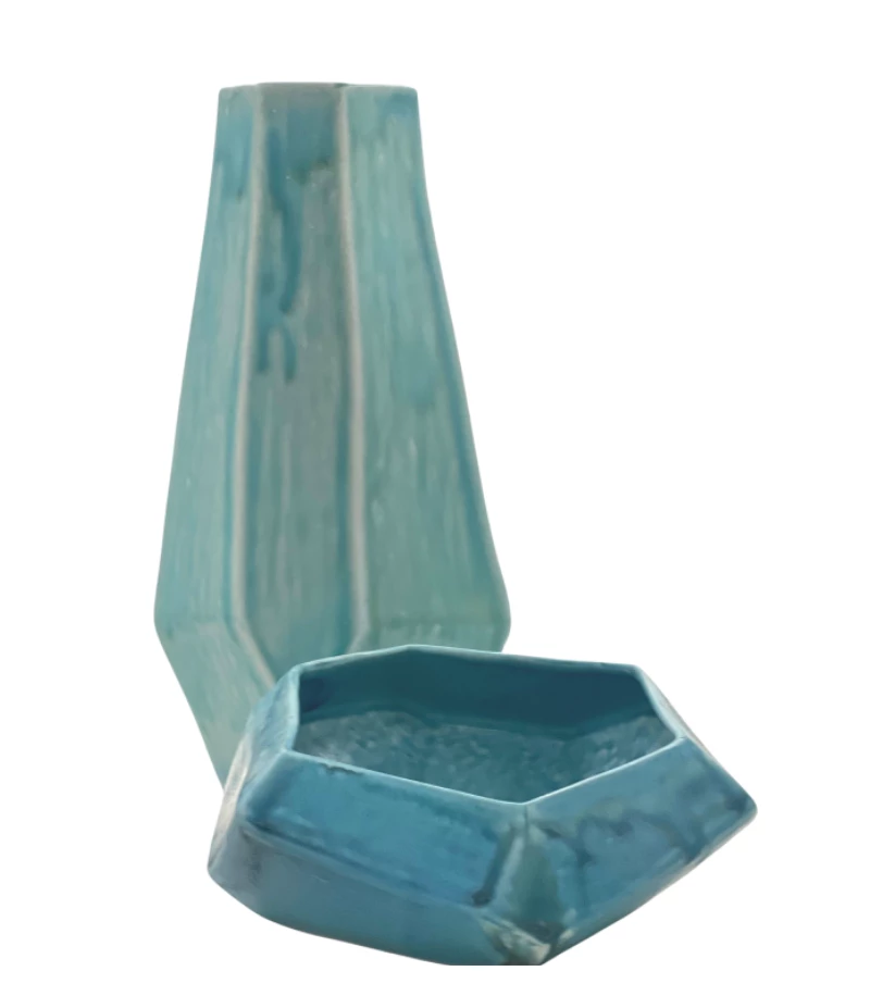 Lauren HB Studio FACETED CHISEL HANDMADE BOWL TEAL