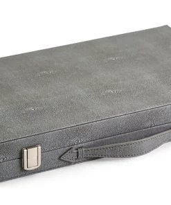 Two's Company GAMES & GADGETS SHAGREEN BACKGAMMON SET | GREY & BLACK
