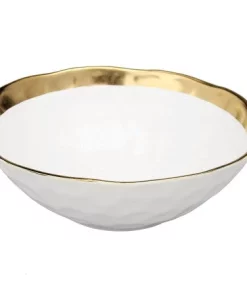 Classic Touch SERVING FOCAL PORCELAIN BOWL | WHITE & GOLD