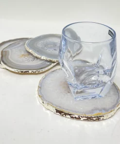 Olympus / Bartky Minerals AGATE COASTERS | NATURAL GREY & SILVER TRIM WINE & BAR