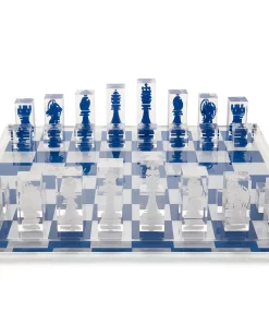 Wilouby International GRAND LUCITE CHESS SET | NAVY & WHITE