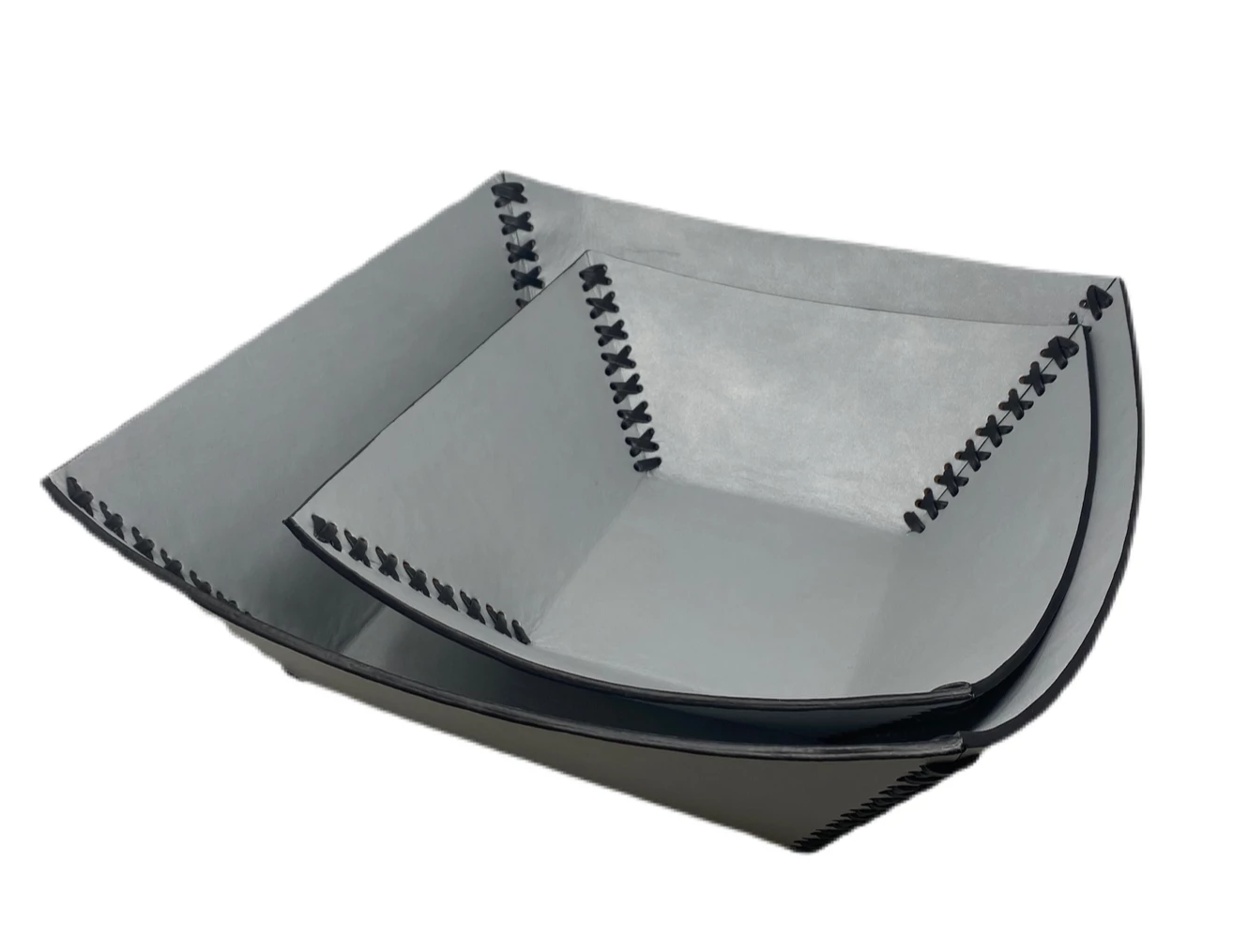 MooMoo Designs LEATHER STITCHED TRAY SET GREY