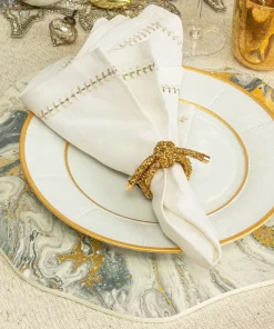 Kim Seybert THE TABLE HERRINGBONE NAPKIN GOLD & SILVER
