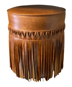 V Rugs & Home FRINGE LEATHER POUF | CARAMEL