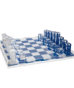 Wilouby International GRAND LUCITE CHESS SET | NAVY & WHITE