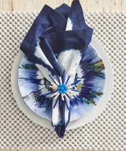 Kim Seybert CONGO NAPKIN 4 PIECE SET | WHITE & BLUE