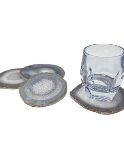 Olympus / Bartky Minerals AGATE COASTER SET NATURAL GREY WINE & BAR
