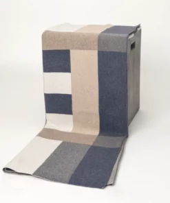 Hangai Mountain Textiles BAUHAUS CASHMERE THROW BLUE & NATURAL THE HOME
