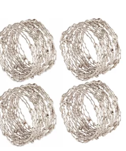 Saro Trading Company THE TABLE WOVEN SILVER NAPKIN RING | SET OF 4
