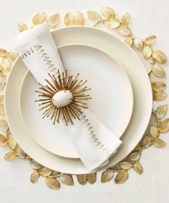 Kim Seybert THE TABLE HERRINGBONE NAPKIN GOLD & SILVER