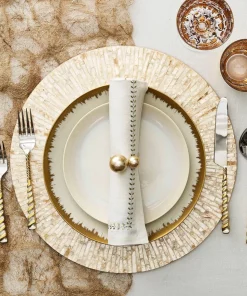 Kim Seybert THE TABLE HERRINGBONE NAPKIN GOLD & SILVER