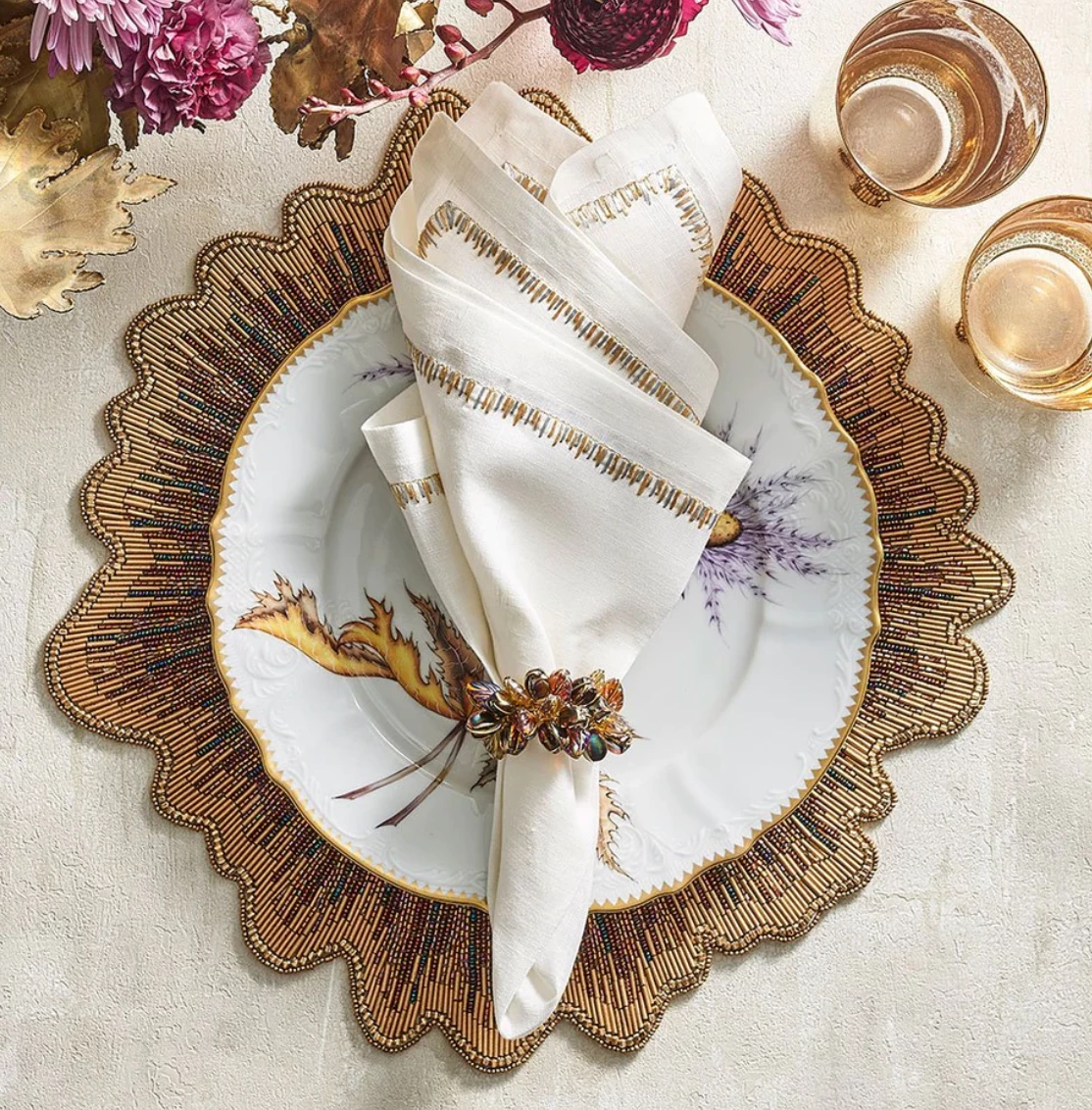 Kim Seybert FILAMENT NAPKIN WHITE & GOLD