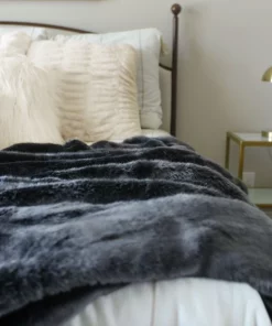 Fabulous Furs COUTURE FAUX FUR THROW GRAPHITE MINK THE HOME