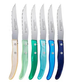 Claude Dozorme Sarl BERLINGOT STEAK KNIVES BLUE & GREEN ASSORTED SET OF 6 FLATWARE