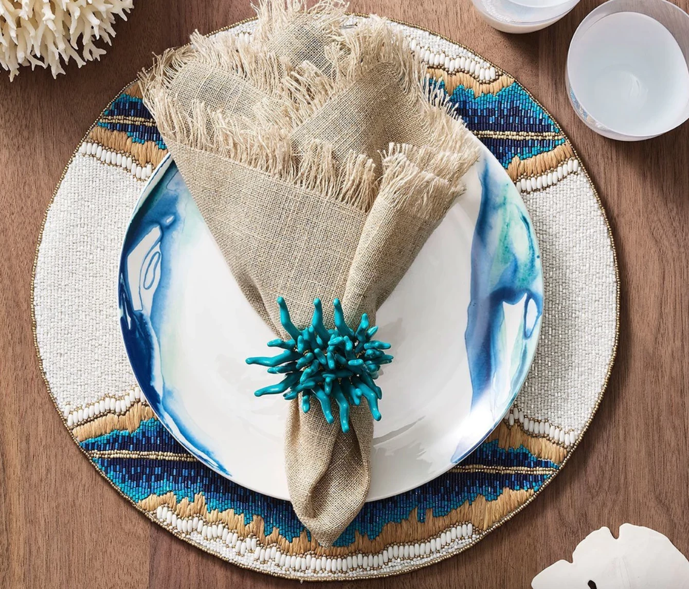 Kim Seybert FRINGE NATURAL & SILVER NAPKIN