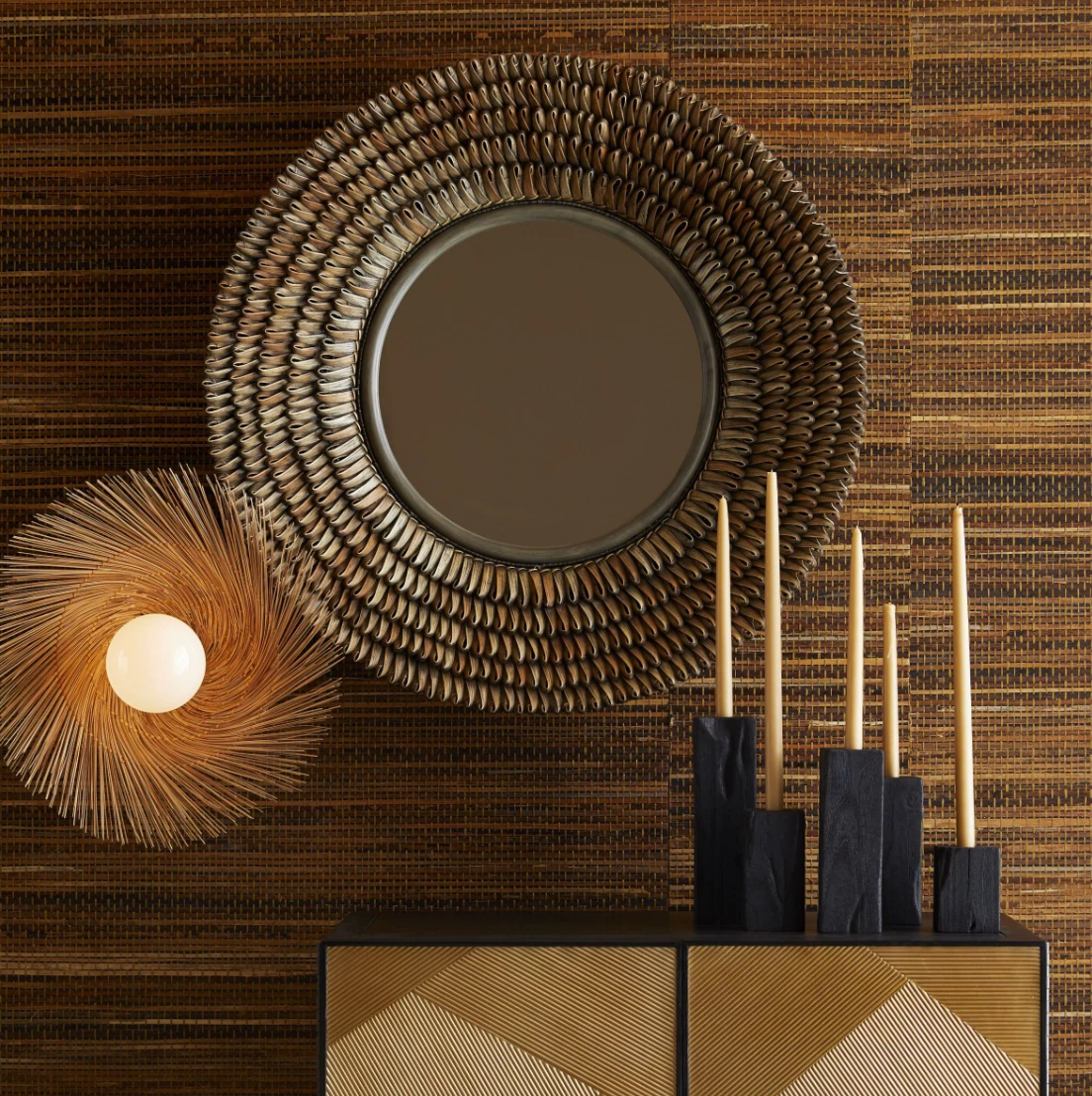 Arteriors Home HENLEE TEAK CANDLEHOLDER SET CANDLELIGHT