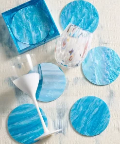 Kim Seybert MIRAGE COASTERS AQUA SET OF 6 WINE & BAR