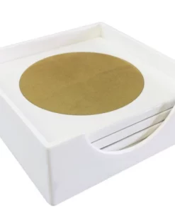 Tizo CIRCLE IN A SQUARE COASTER | WHITE/GOLD | SET OF 4