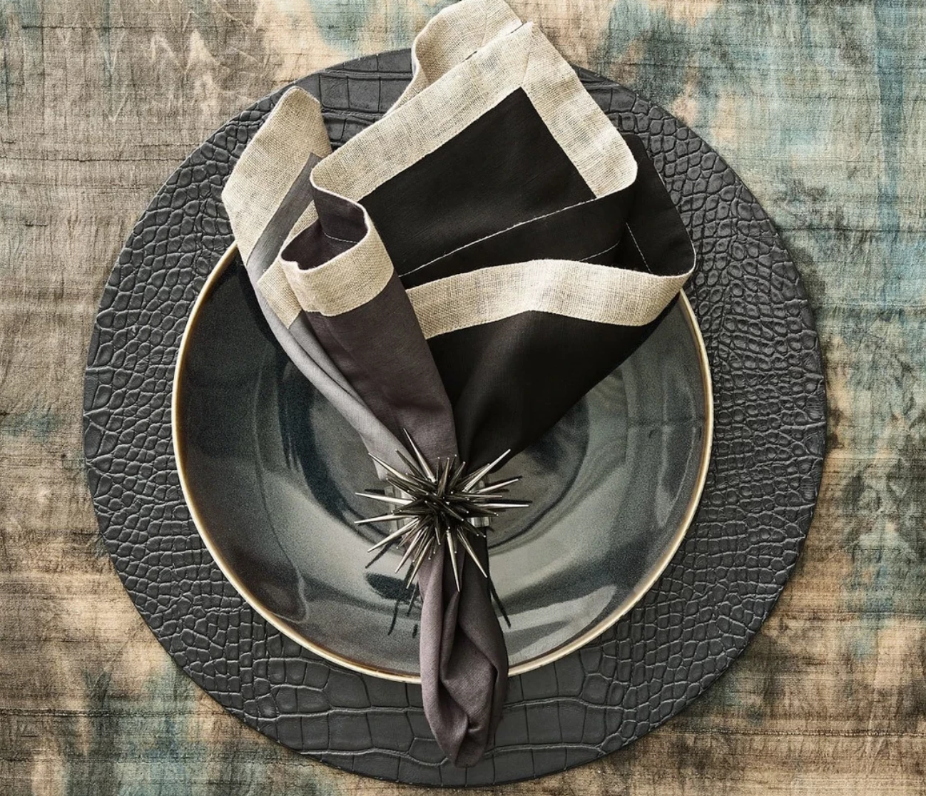 Kim Seybert THE TABLE CROCO PLACEMAT CHARCOAL