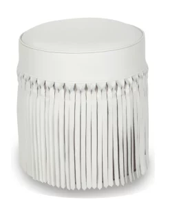 V Rugs & Home FRINGE LEATHER POUF | OYSTER NATURAL FURNITURE
