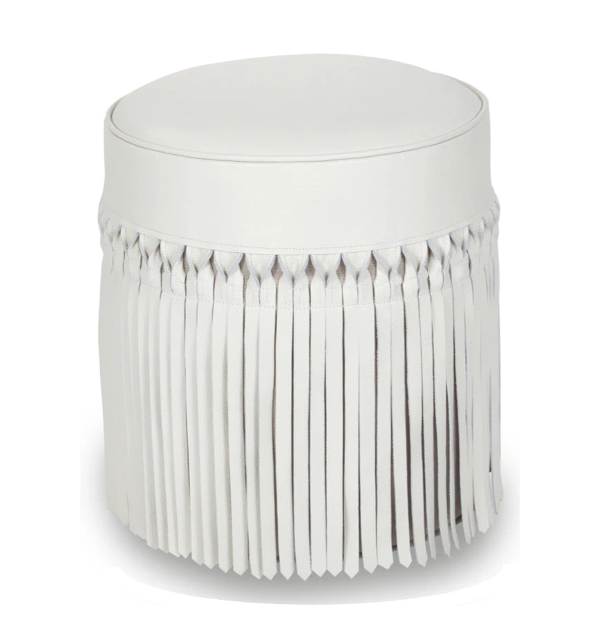 V Rugs & Home FRINGE LEATHER POUF | OYSTER NATURAL FURNITURE