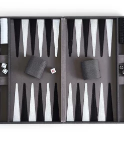Two's Company GAMES & GADGETS SHAGREEN BACKGAMMON SET | GREY & BLACK