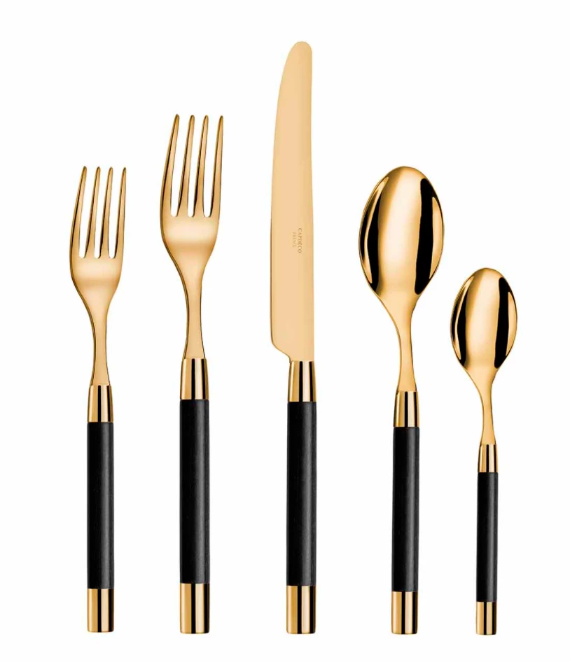 Capdeco/BIA Cordon Bleu CONTY 5 PIECE FLATWARE | BLACK WOOD & 24K GOLD